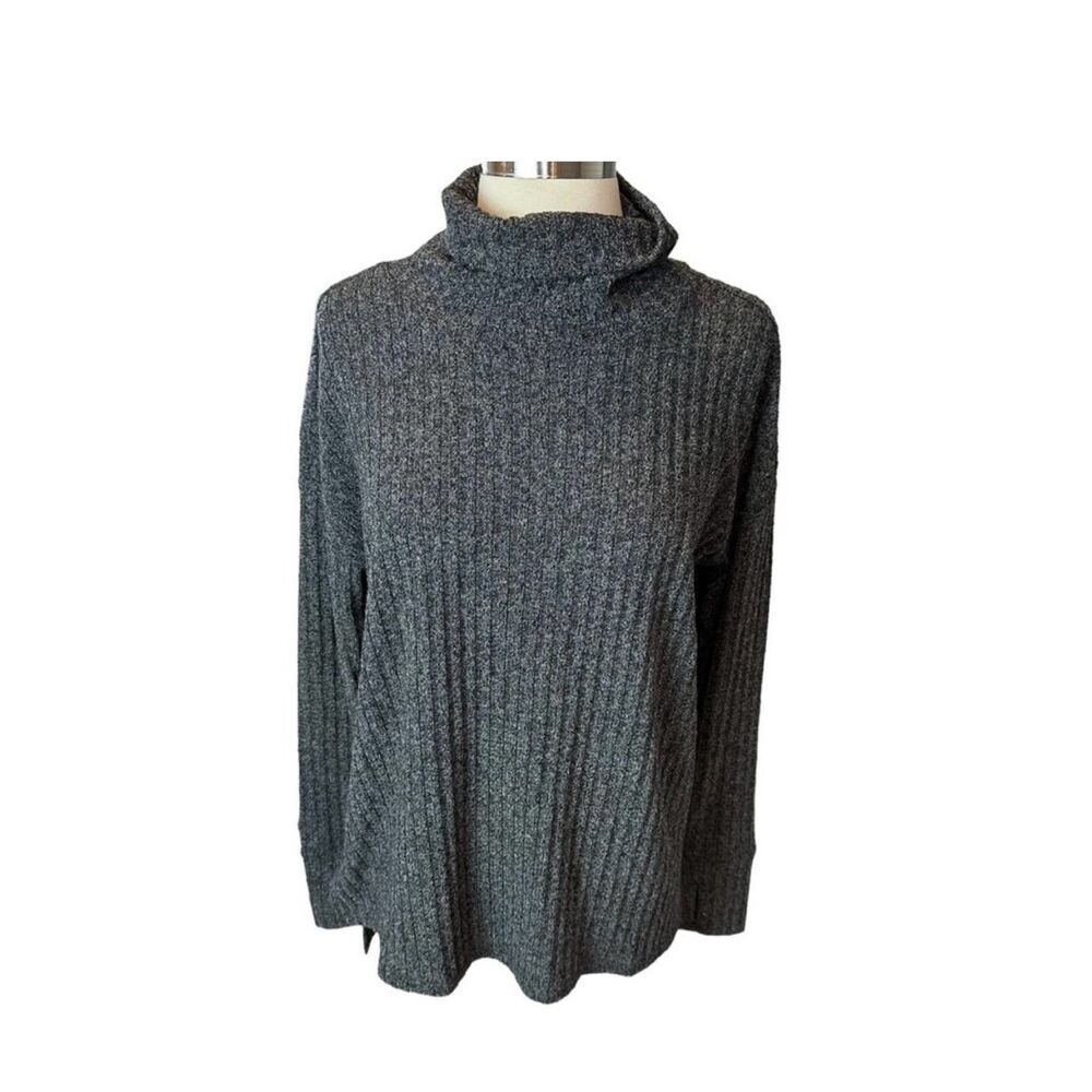 Athleta Transit Cowl Neck Ribbed Sweater Stretch Soft Ribbed Gray Women Medium